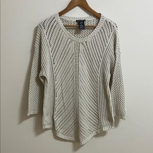 Chelsea & Theodore Cream Open-Knit Scoop Neck Pullover Sweater Lightweight XXL